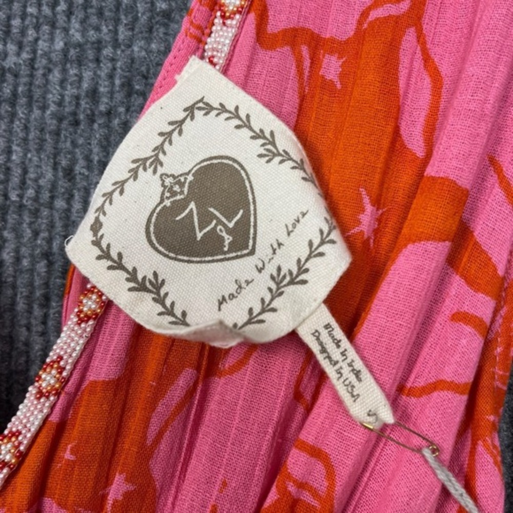 Z&L Dress Womens S Pink‎ Cotton Hawaiian Floral Cut Out Beaded Plunge Neck NWT - Picture 6 of 16